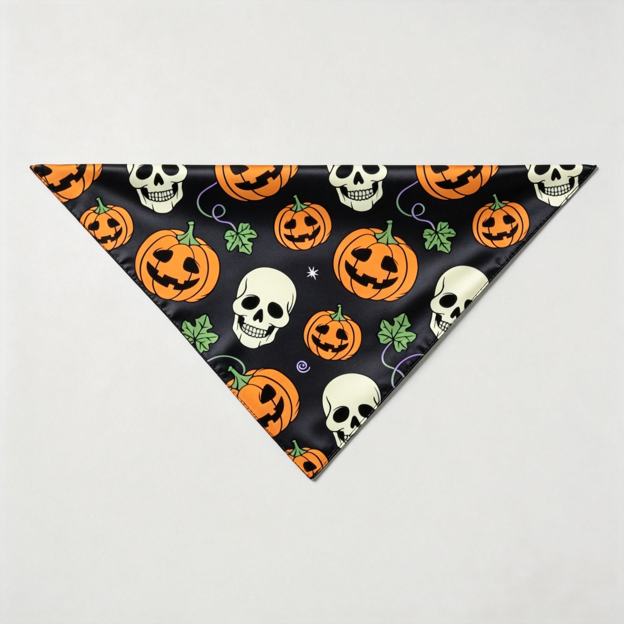 Black Skull & Pumpkin Print Satin Button-Up Family Halloween Pajamas Set