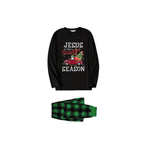Black Top and Green Plaid Pants Christmas Pajamas Set With "Jesus is the Reason for the Season" Text Print