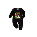 Black Top and Green Plaid Pants Christmas Pajamas Set With Grinch and Snowman Print