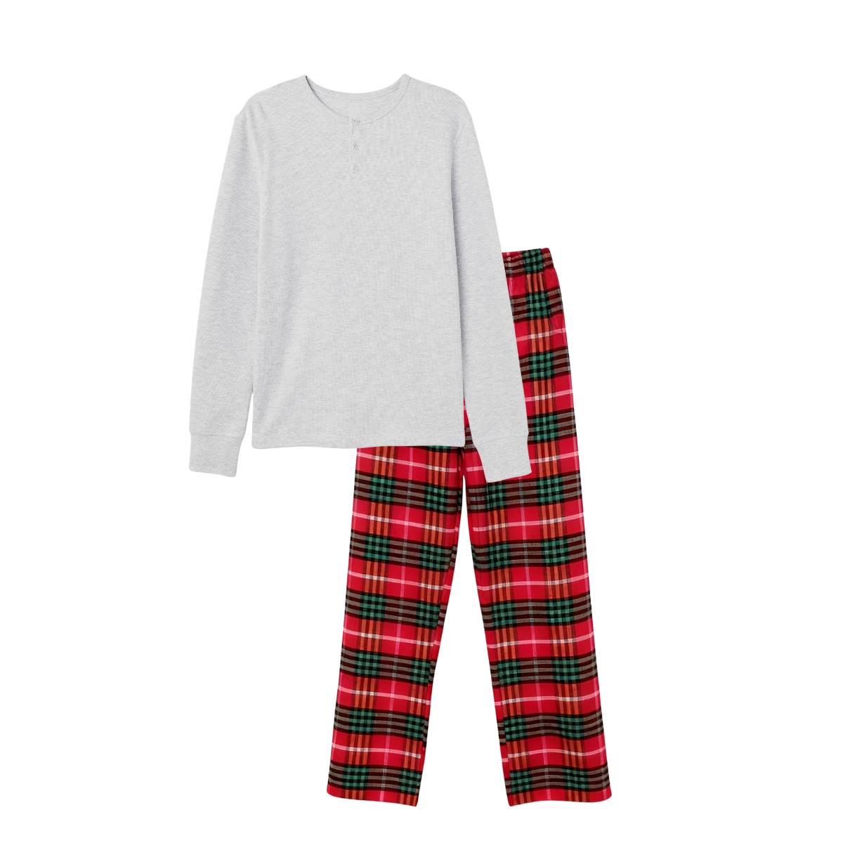 Holiday Pajamas Set for Whole Family –  Button-Front Gray Tee with Plaid Pants