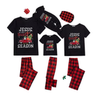 Red and Black Plaid Short Sleeve Christmas Pajamas Set With "Jesus is the Reason for the Season" Text Print