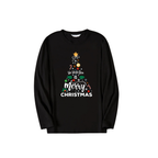 "We Wish You a Merry Christmas" Printed Pattern Black Long Sleeve Top with Black & Green Plaid Pants Couple Matching Pajamas