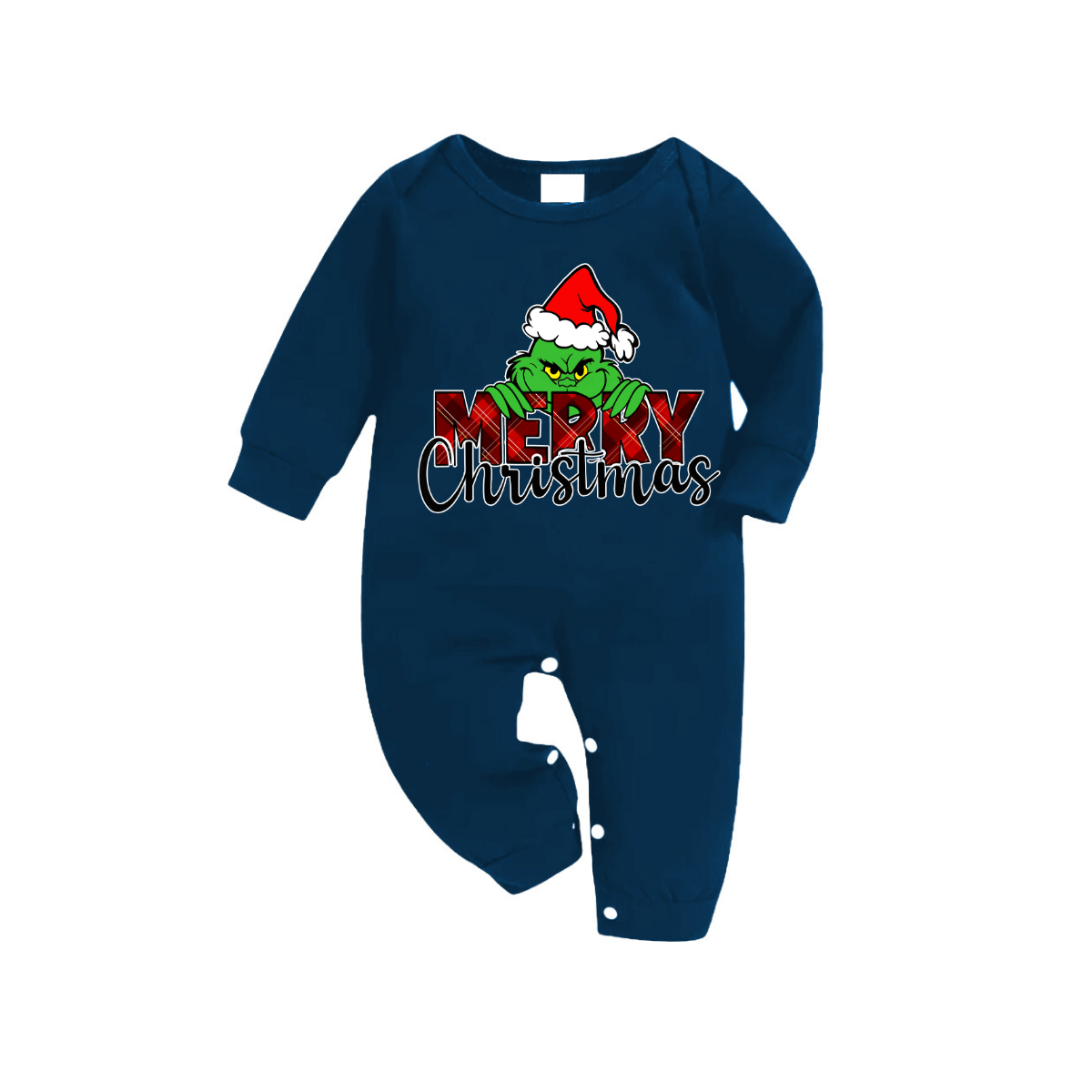 "Merry Christmas" Letter Print 2026 Green Elf Cartoon Pattern Blue Long Sleeve Top With Blue Plaid Family Matching Pajamas