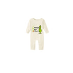 Beige Christmas Pattern Print Christmas Pajamas Set With Grinch and Funny Text Print