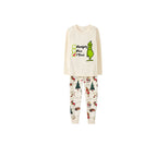 Beige Christmas Pattern Print Christmas Pajamas Set With Grinch and Funny Text Print