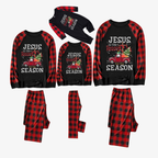 Red and Black Plaid Christmas Pajamas Set With "Jesus is the Reason for the Season" Text Print