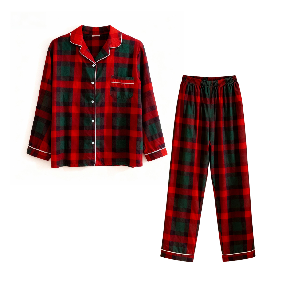 Couple Red and Green Plaid Button Up Pajamas Sets
