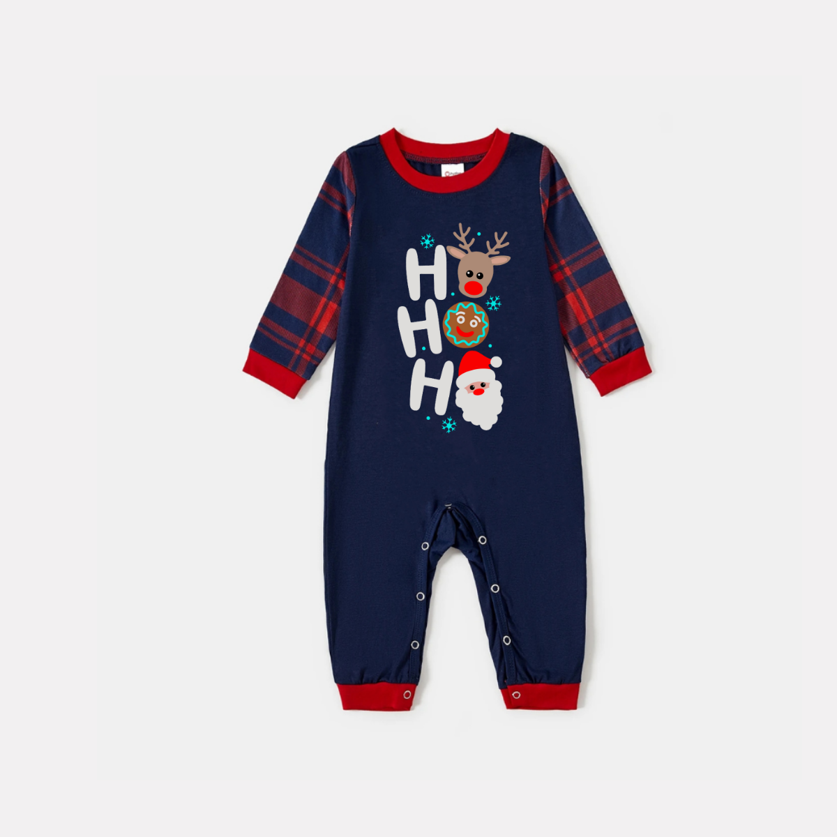 "HO HO HO" Letter Print Red & Blue Plaid Christmas Family Matching Pajamas