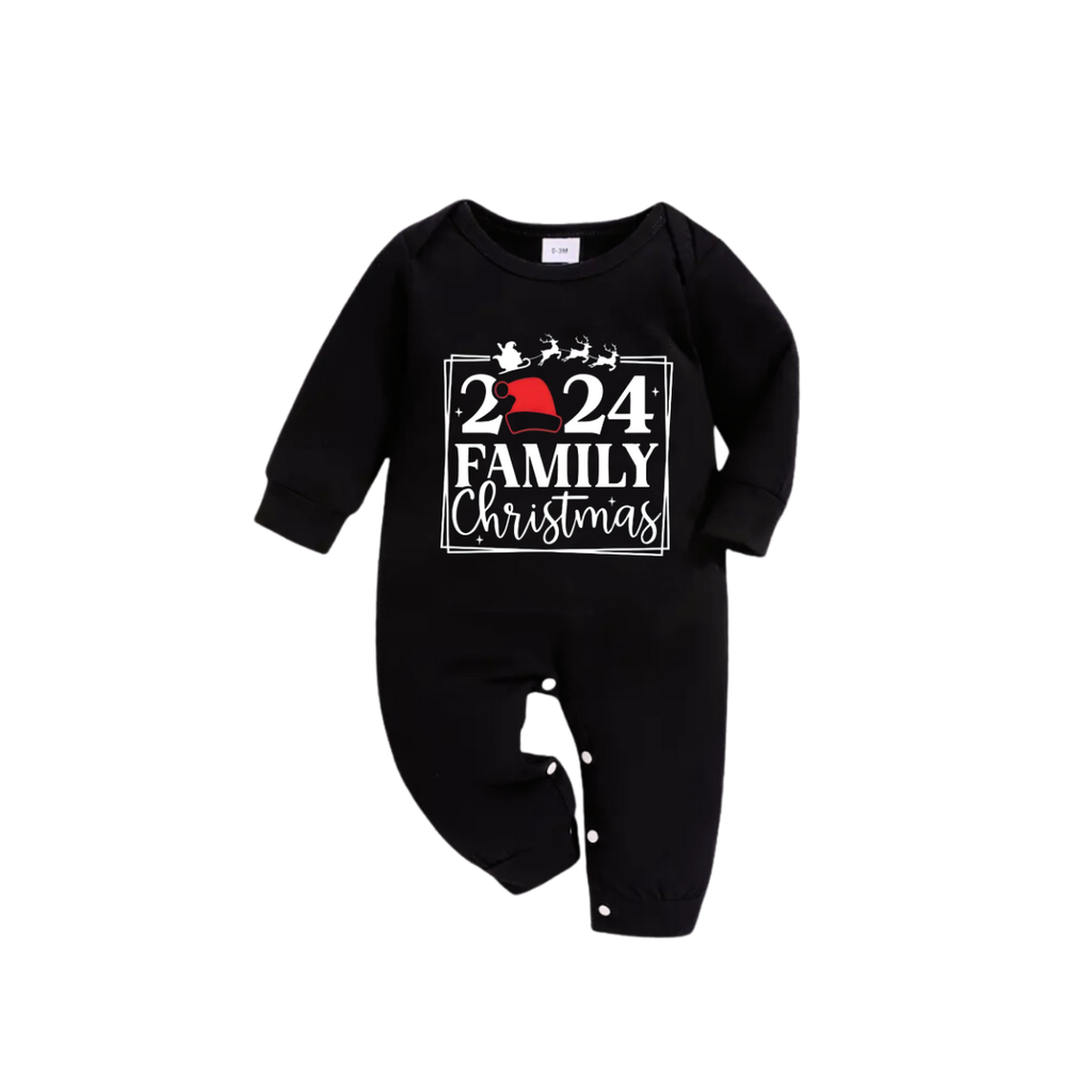 "2024 Family Christmas" Text and Reindeer Printed Red and Green Plaid Family Matching Pajamas