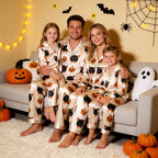 Black Cat and Pumpkin Print Satin Button-Up Family Halloween Pajamas Set