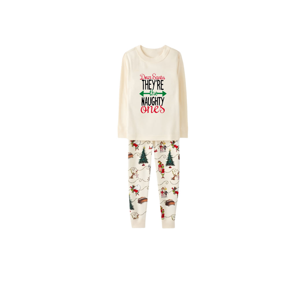 Beige Christmas Pattern Print Christmas Pajamas Set With Christmas Slogan Print