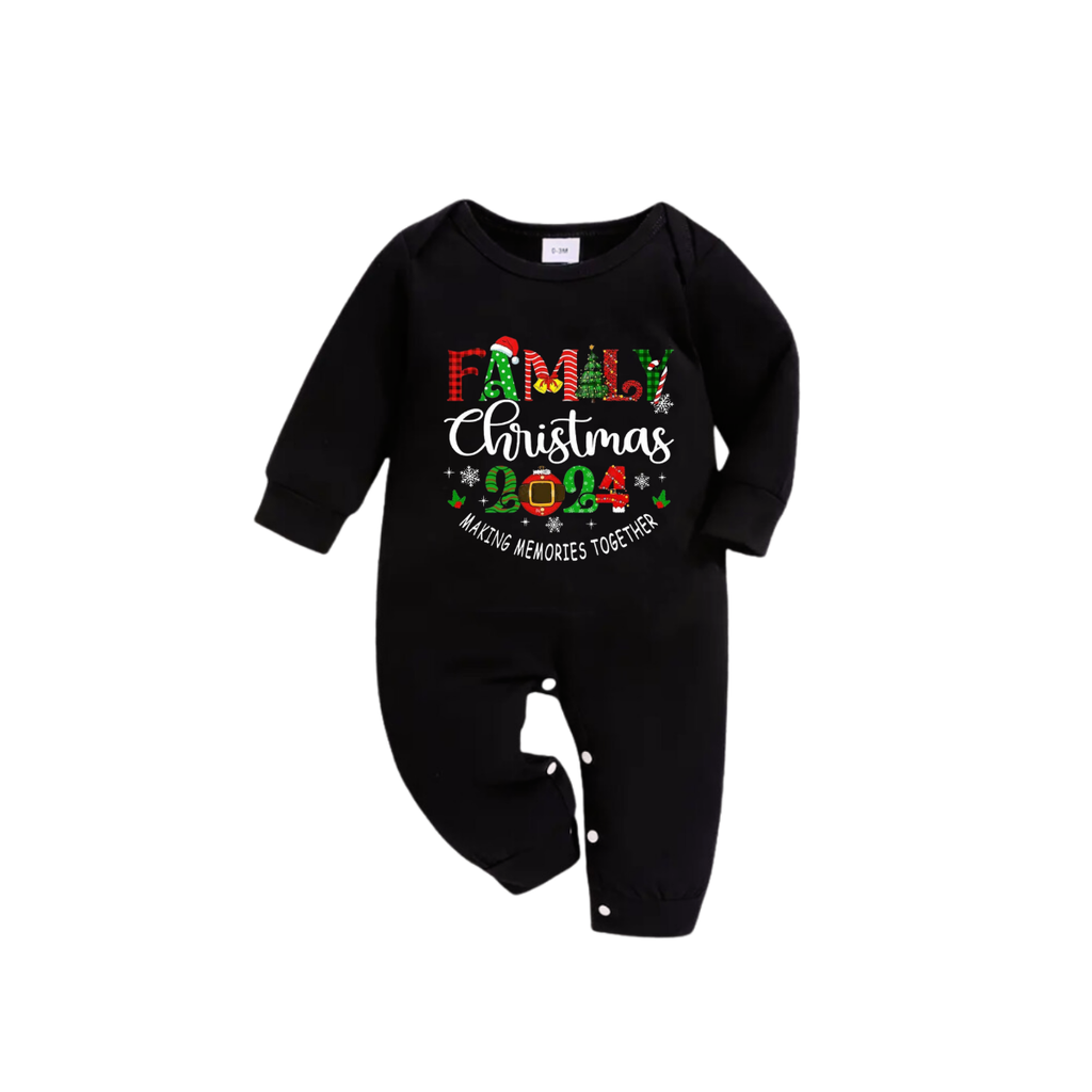 "Family Christmas 2024 Making Memories Together" Cute Text Printed Red and Green Plaid Christmas Family Matching Pajamas