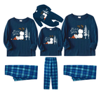 "Let it Snow" Slogan and Snowman Printed Blue Plaid Christmas Family Matching Pajamas