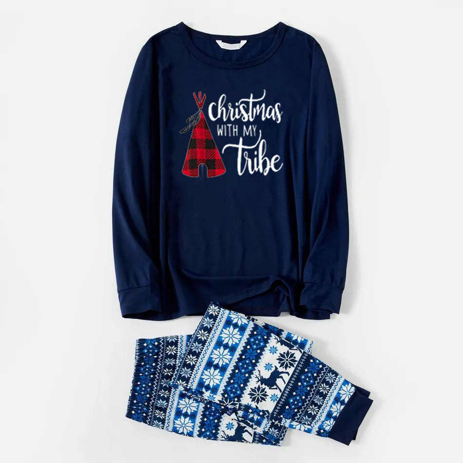 2026 Christmas Family Matching Sleepwear Pajamas Christmas Tent Print Blue Pajamas Set