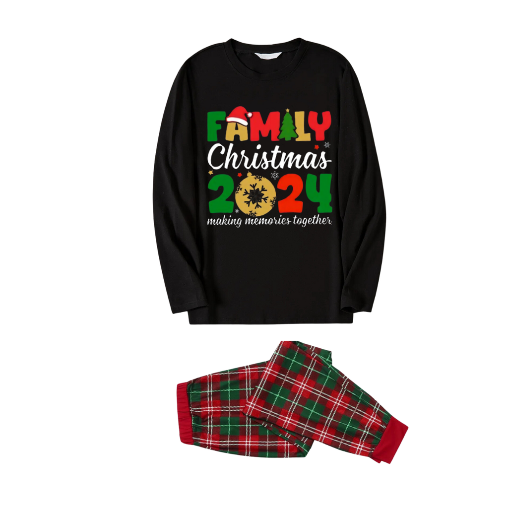 "2024 Family Christmas Making Memories Together" Printed Red and Green Plaid Christmas Matching Pajamas