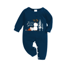 "Let it Snow" Slogan and Snowman Printed Blue Plaid Christmas Family Matching Pajamas
