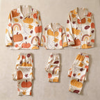 Autumn Pumpkin and Leaf Print Satin Button-Up Family Pajamas Set