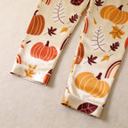Autumn Pumpkin and Leaf Print Satin Button-Up Family Pajamas Set