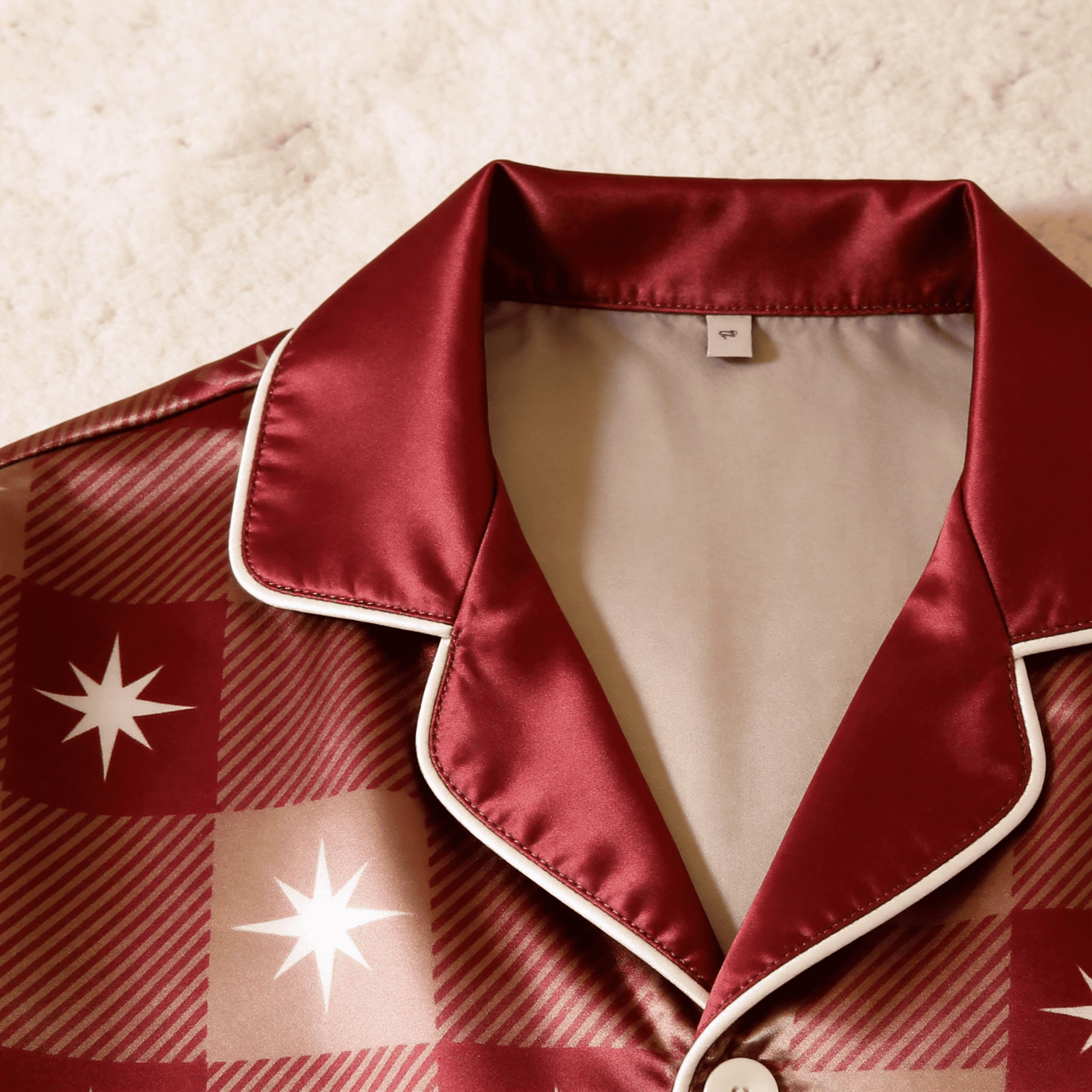 Star Plaid Satin Matching Pajamas for Couples – Long Sleeve Button-Down Top & Pants Sleepwear Set