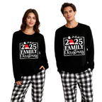 "2025 FAMILY CHRISTMAS" Text and Sleigh Pattern - Black Long Sleeve Top with Black And White Plaid Pants Family Matching Pajamas