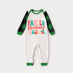 Christmas ‘ Family Christmas 2026’ Letter Print Patterned  Casual Long Sleeve Sweatshirts Green Contrast Tops and Black and Green Plaid Pants  Family Matching Raglan Long-sleeve Pajamas Sets With Dog Bandana