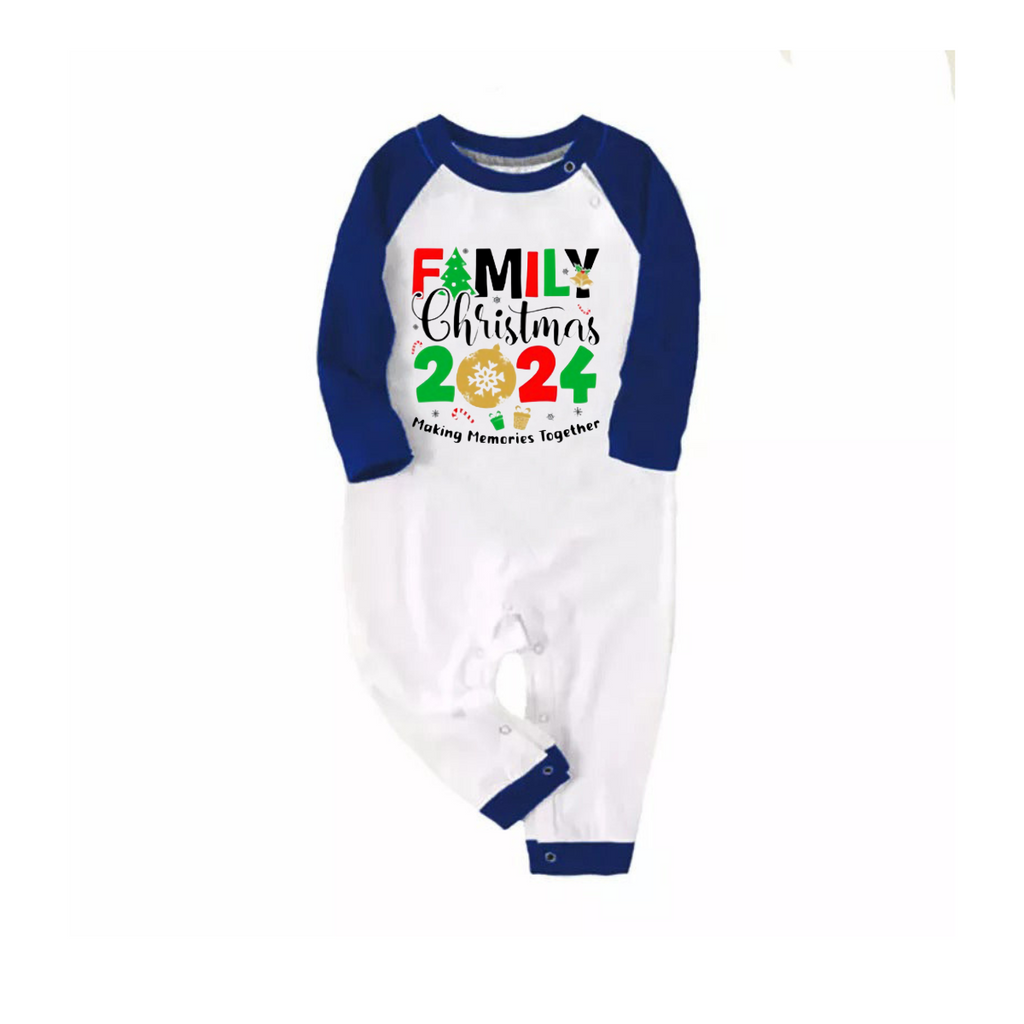 "Family Christmas 2024 Making Memories Together" Text Print Blue & Black Plaid Family Matching Pajamas