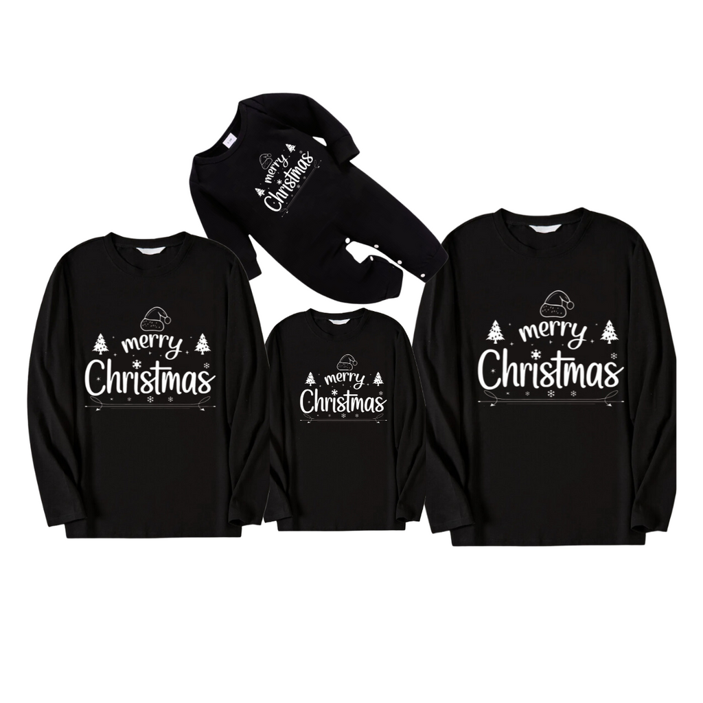 "Merry Christmas" White Letter 2026 Black Long Sleeve Top