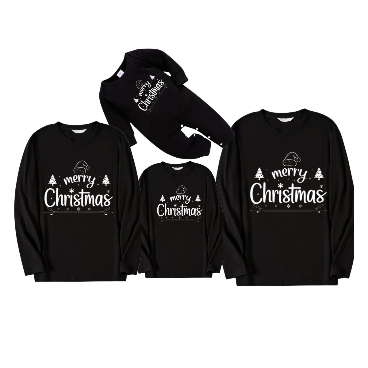 "Merry Christmas" White Letter 2026 Black Long Sleeve Top