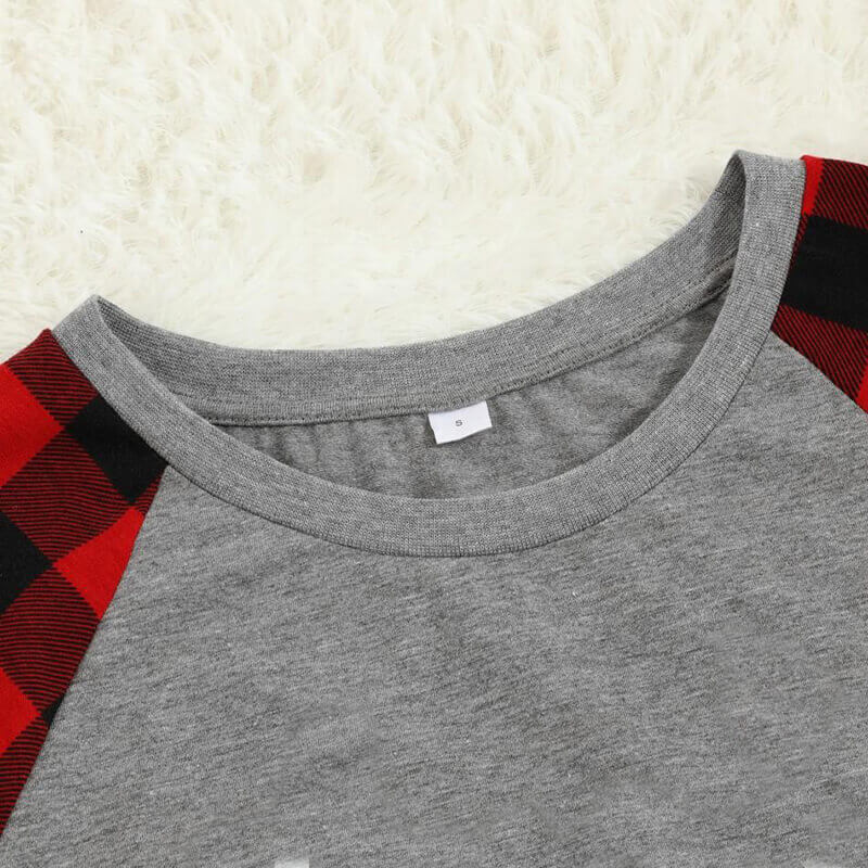 Christmas "We Are Family" Letter Print Contrast top and Plaid Pants Family Matching Pajamas Set With Dog Bandana