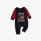 Red and Black Plaid Christmas Pajamas Set With "Jesus is the Reason for the Season" Text Print