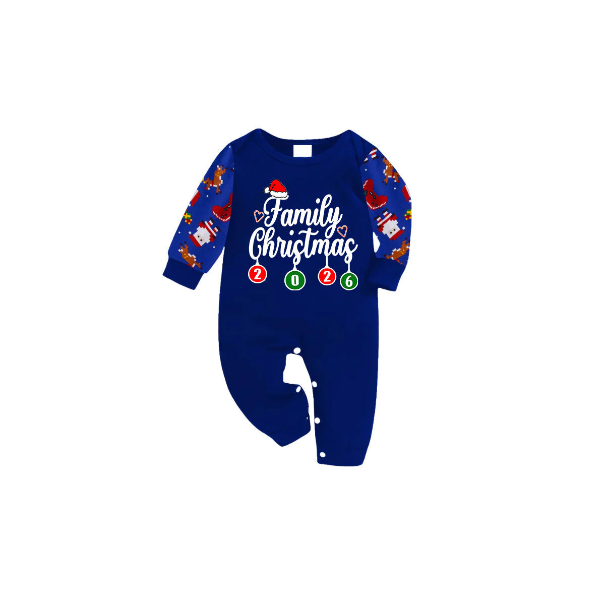 Family Christmas 2026 Pajamas Set - Blue Top / Santa Print Pants