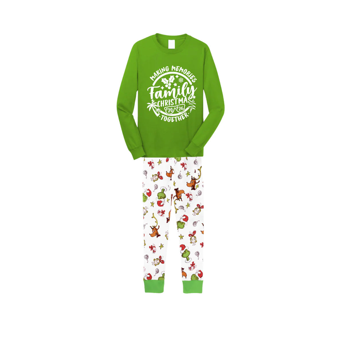 Making Memories Family Christmas Pajamas - Green & Cartoon Print
