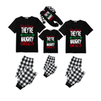 Dear Santa They’re the Naughty Ones Family Christmas Pajamas Set - Black Top Black and White Plaid Pants White Text Graphic