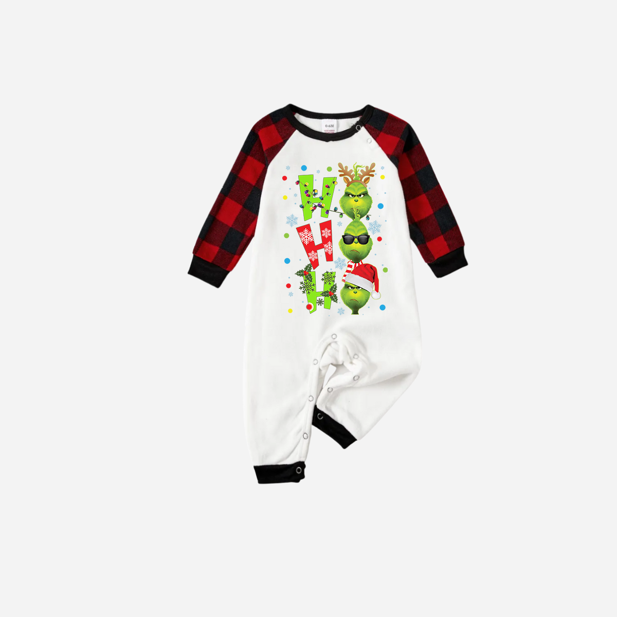 Red and Black Plaid Christmas Pajamas Set With "ho ho ho" and Christmas Grinch Print