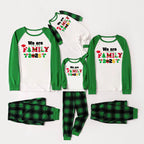 Christmas We are Family 2026 Letter Print Green Rotator Cuff Top With Green & Black Plaid Family Matching Pajamas