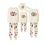 Beige Christmas Pattern Print Christmas Pajamas Set With "We are Family" Text Print
