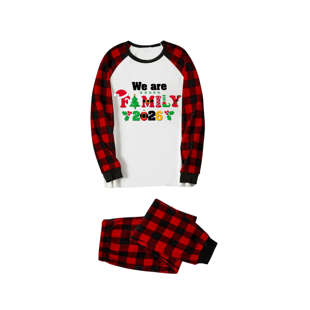 We Are Family 2026 Printed Red Black Contrast Sleeve Top And Plaid Pants Family Matching Christmas Pajamas Sets