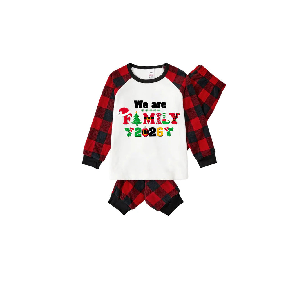 We Are Family 2026 Printed Red Black Contrast Sleeve Top And Plaid Pants Family Matching Christmas Pajamas Sets