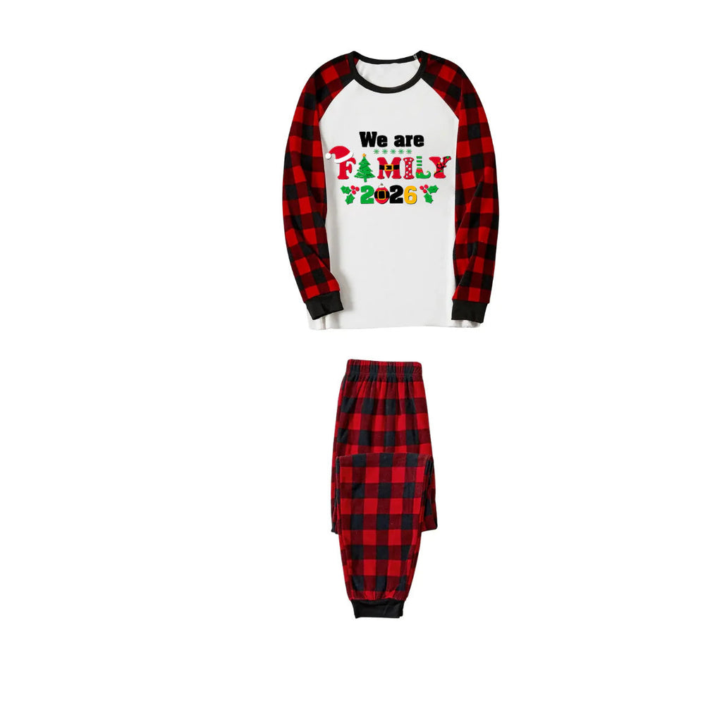 We Are Family 2026 Printed Red Black Contrast Sleeve Top And Plaid Pants Family Matching Christmas Pajamas Sets