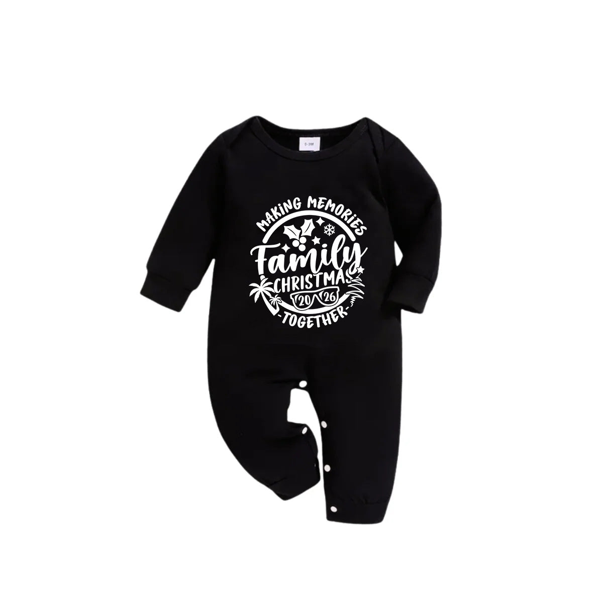 "Making Memories Together Family Christmas 2026" Pattern Black Long Sleeve Top