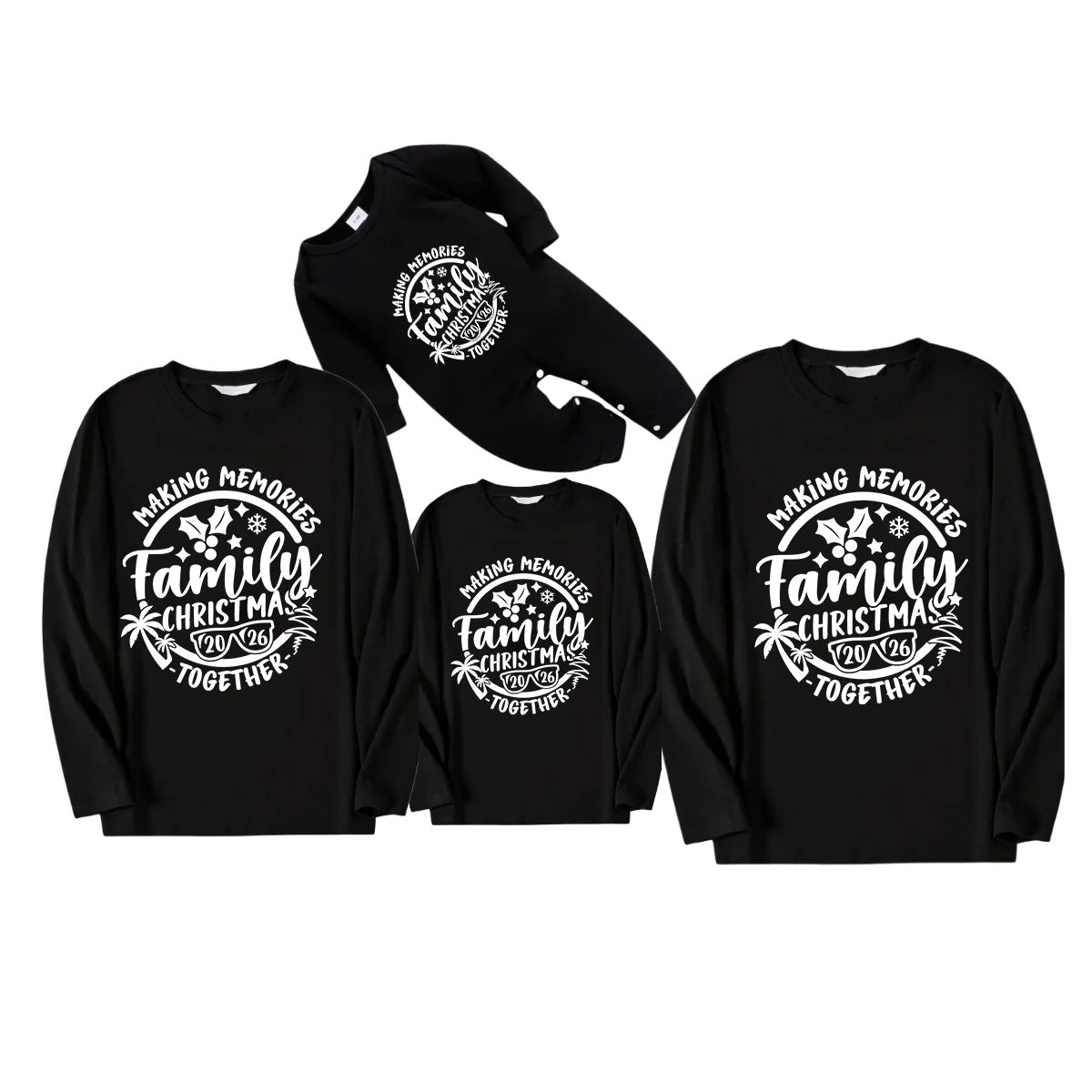 "Making Memories Together Family Christmas 2026" Pattern Black Long Sleeve Top