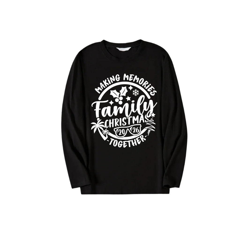 "Making Memories Together Family Christmas 2026" Pattern Black Long Sleeve Top