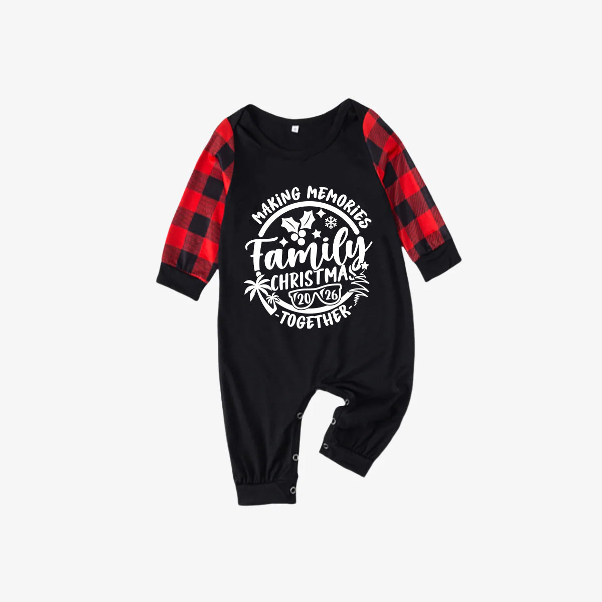 Christmas Make Memories Together 2026 Print Black & Red Plaid Family Matching Black Pajamas With Dog bandana
