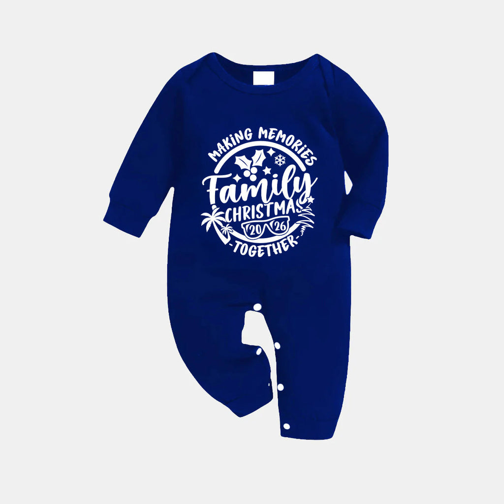 Christmas Make Memories Together 2026 Print Blue and White Plaid Family Matching Pajamas