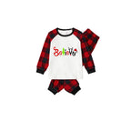 Christmas 2026 "Believe" Letter White Long Sleeve Top and Red & Black Plaid Pants Family Matching Pajamas