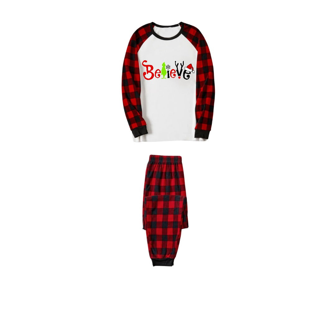 Christmas 2026 "Believe" Letter White Long Sleeve Top and Red & Black Plaid Pants Family Matching Pajamas