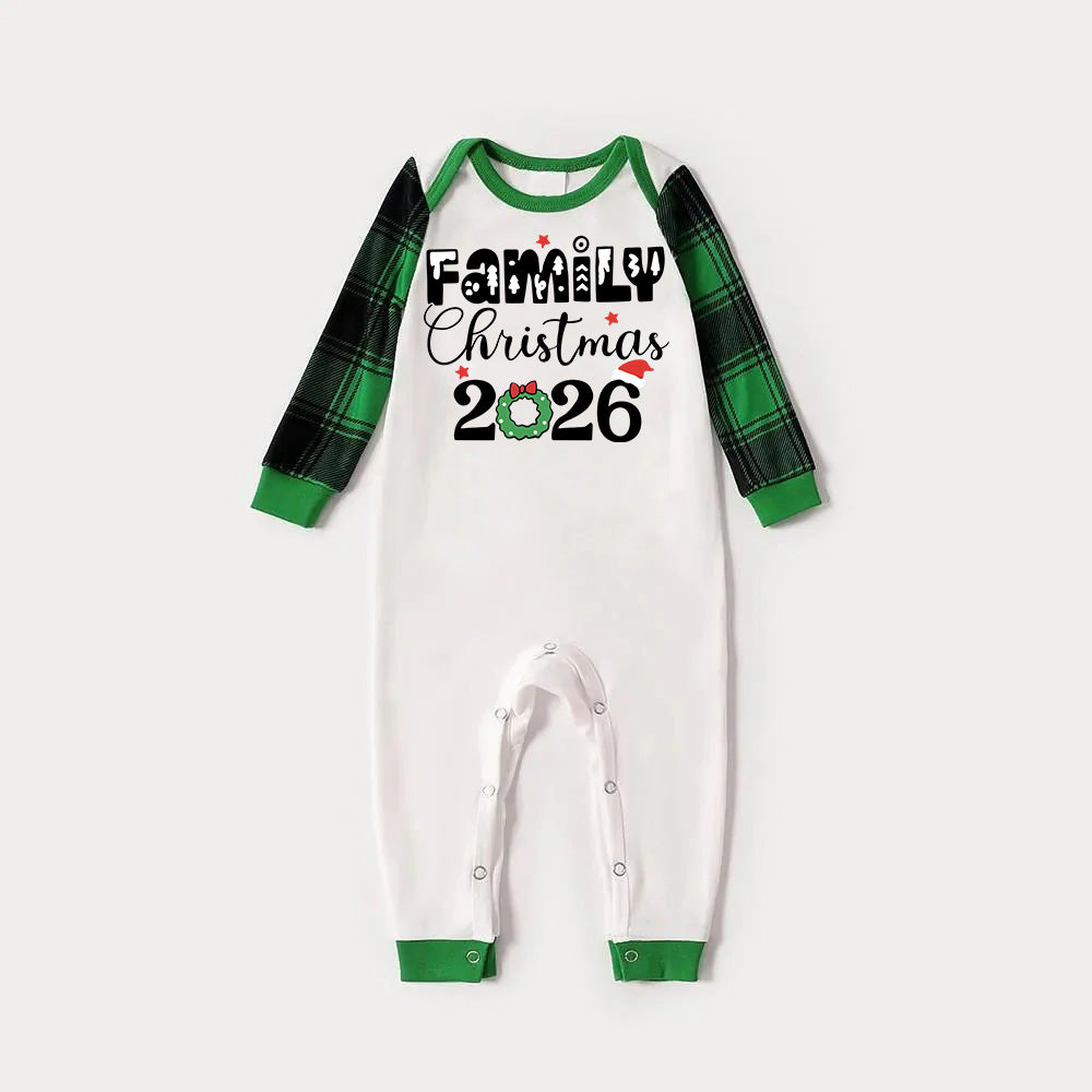 Family Christmas 2026 Print Long Sleeve Top With Green & Black Plaid Christmas Family Matching Pajamas