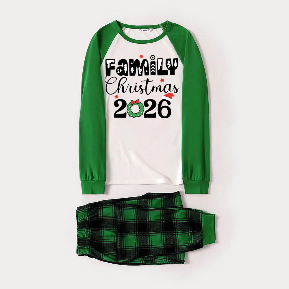 Family Christmas 2026 Print Long Sleeve Top With Green & Black Plaid Christmas Family Matching Pajamas