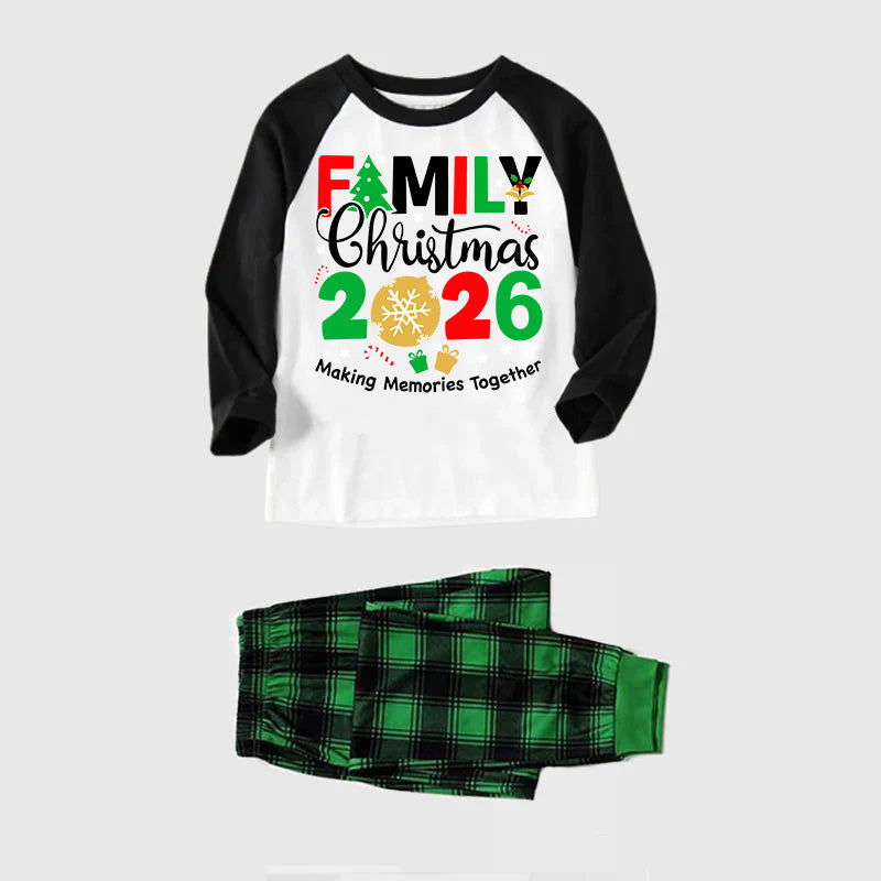 "Family Christmas 2026 Making Memories Together" Printed Green and Black Plaid Christmas Family Pajamas