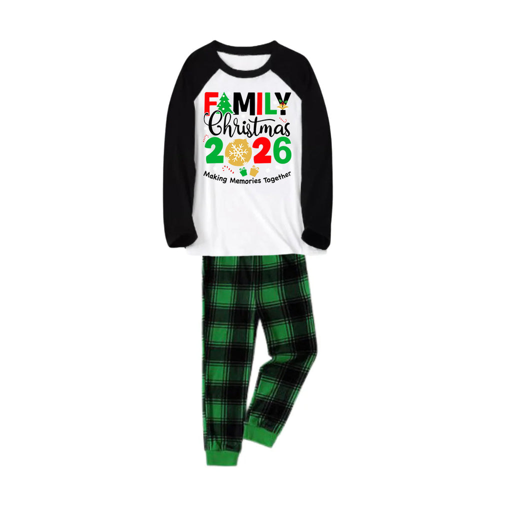 "Family Christmas 2026 Making Memories Together" Printed Green and Black Plaid Christmas Family Pajamas